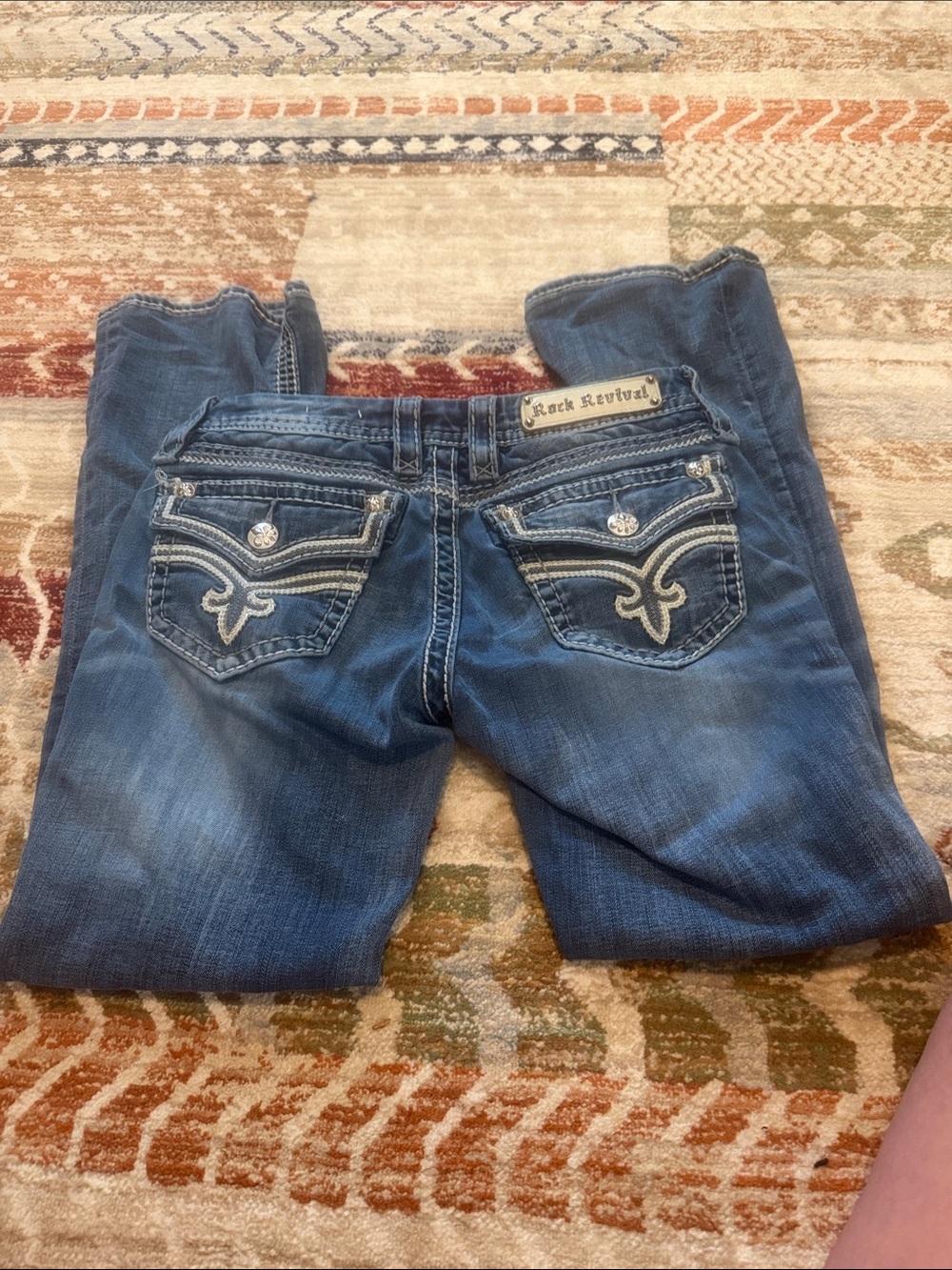 Rock Revival Women’s Blue Embroidered Back-Pocket Jeans Size 27